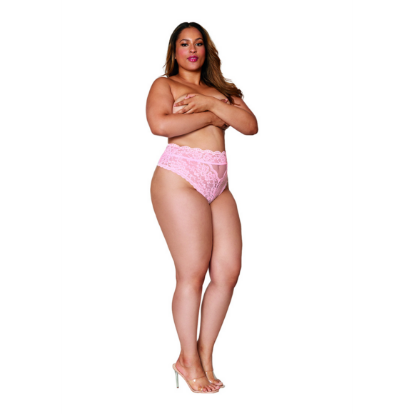 Hoch taillierte Spitzenstrumpfhose – 3X – Rosa