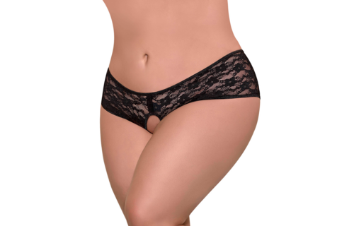 Spitzen-Boy-Shorts mit geteiltem Rücken – 2X – Schwarz