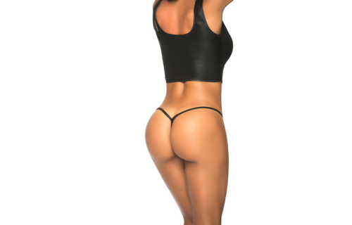 Naughty Black Faux Leather Y-Back Thong M/L | Style & Comfort