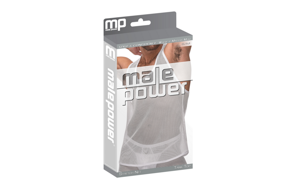 Tanktop L/XL Weiß – Stretch-Netzstoff Racerback | Male Power