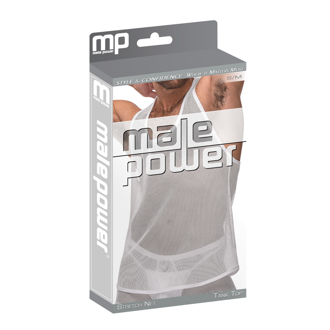 Tanktop L/XL Weiß – Stretch-Netzstoff Racerback | Male Power