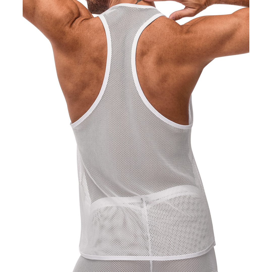 Tanktop S/M Wit Male Power – Stretch Visnet Racerback Top