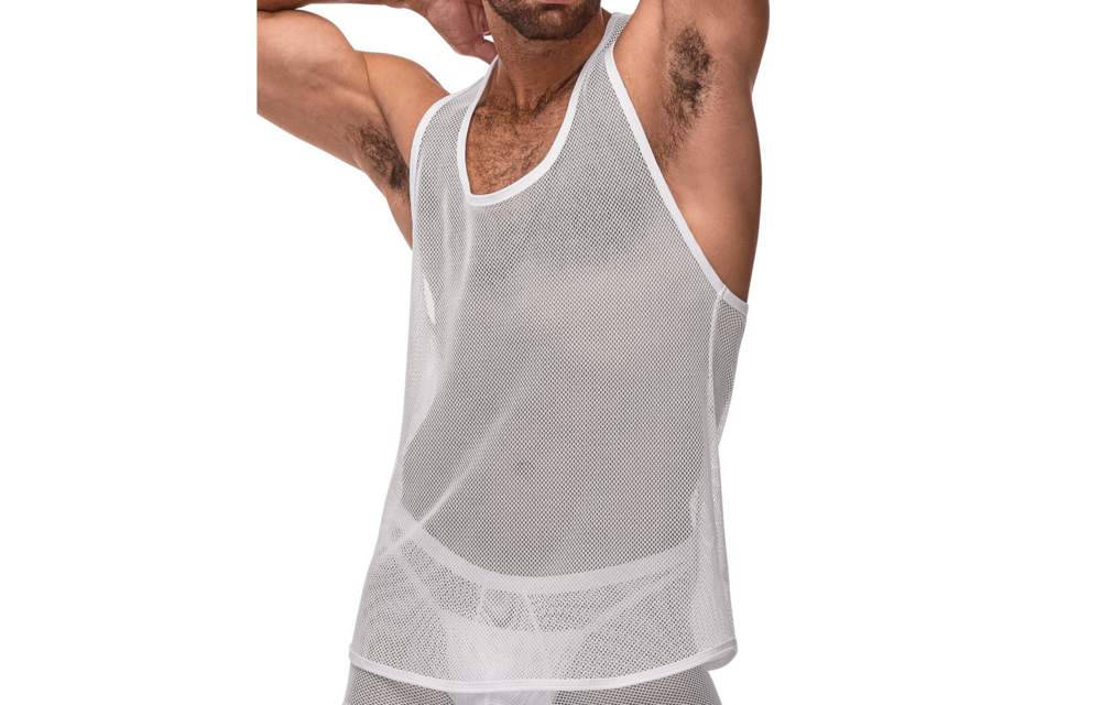 Tank top S/M White Male Power – Stretch Fishnet Racerback Top