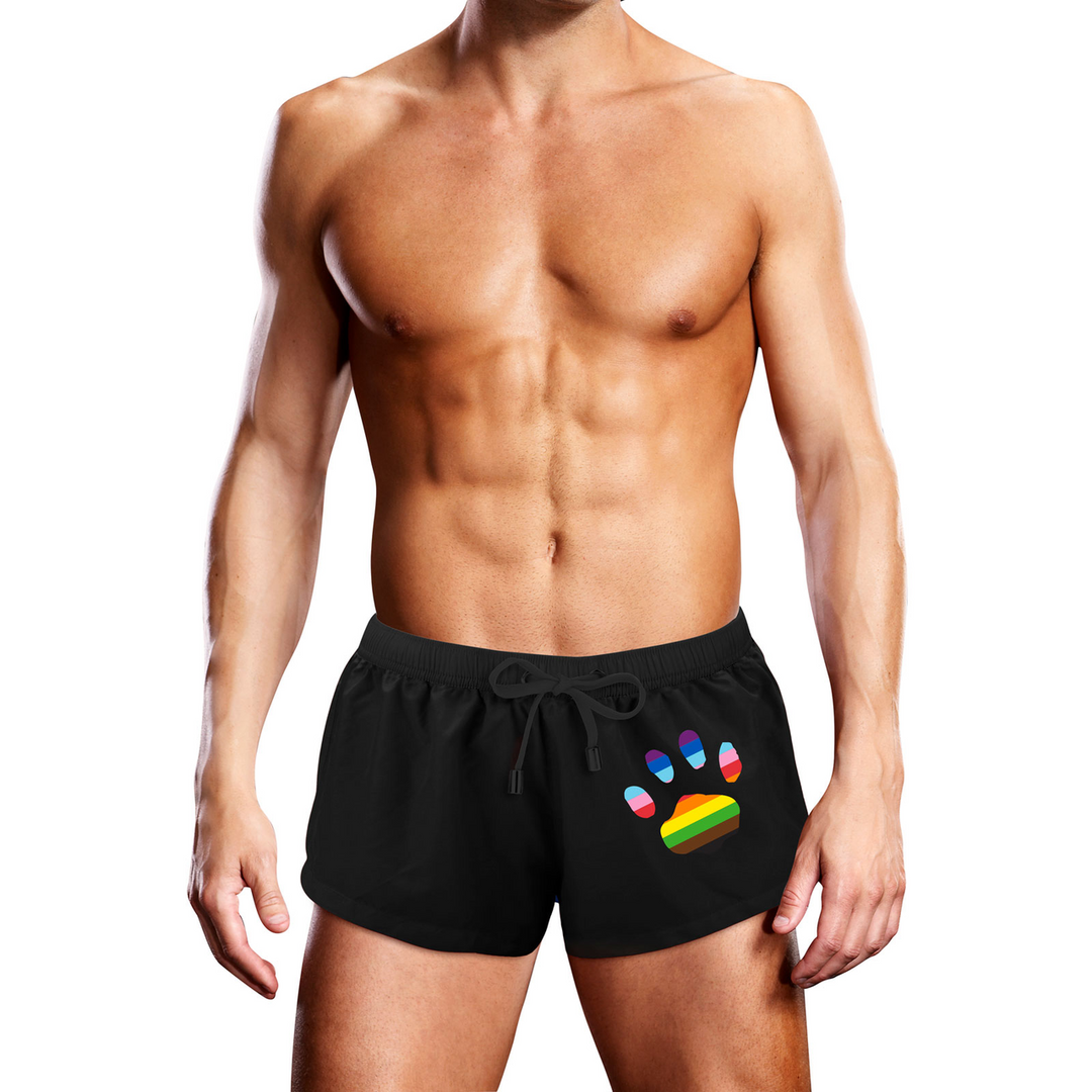 Black Oversized Swim Shorts with LGBTQ Pride Prowler Logo