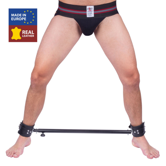 Adjustable Metal Spreader Bar With Leather Cuffs – Black