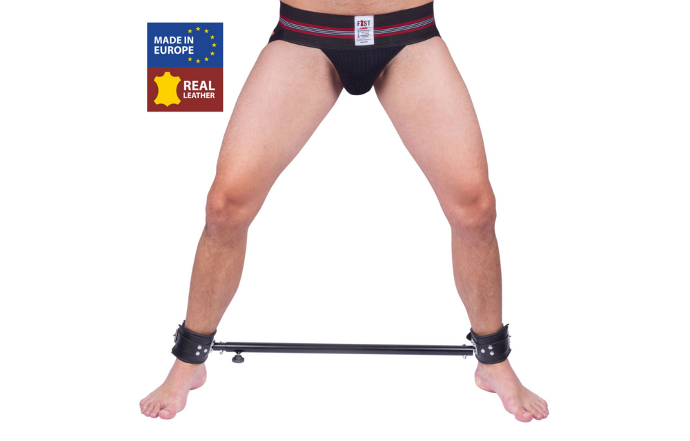 Adjustable Metal Spreader Bar with Leather Cuffs - 65 to 120 cm - Black