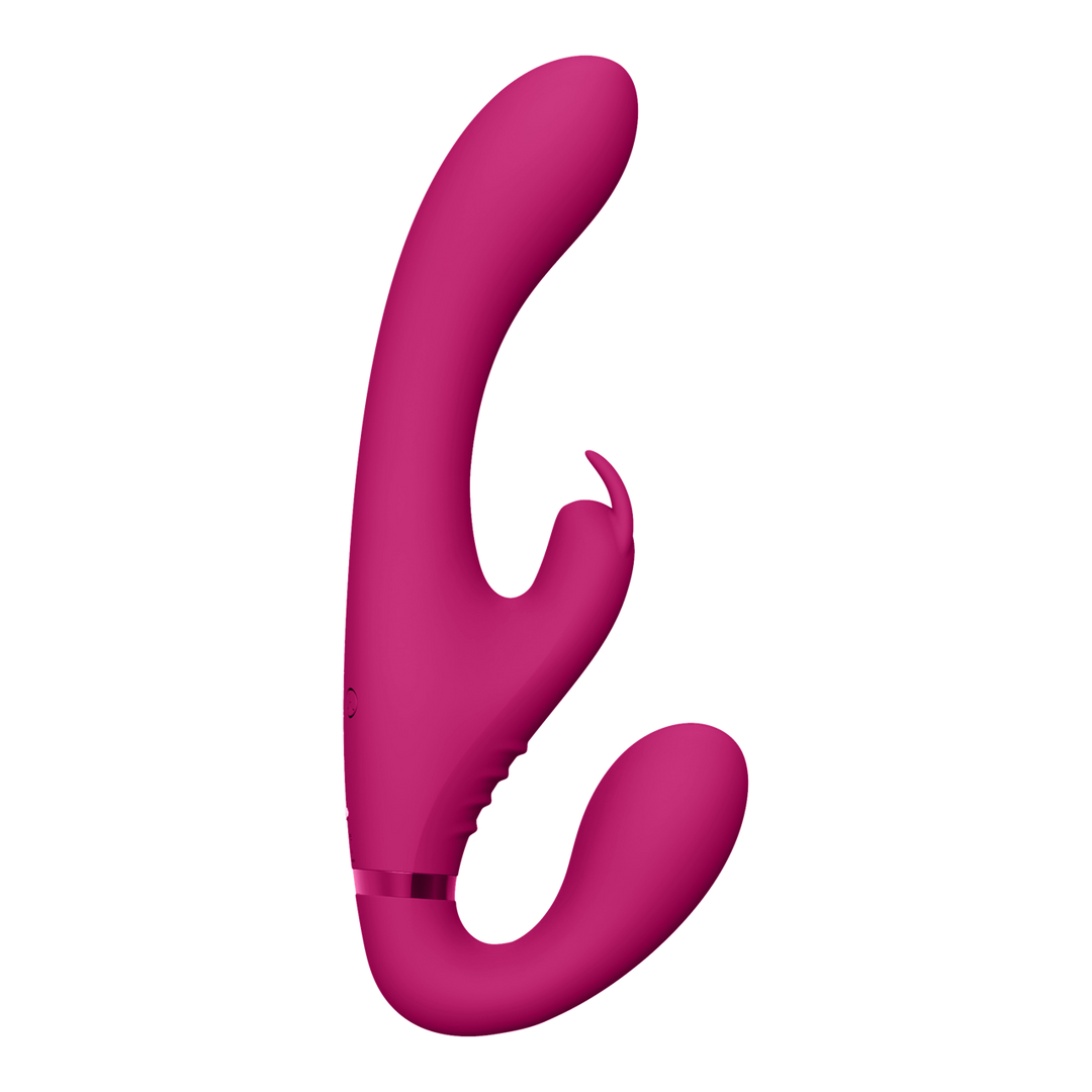 Suki – Vibrierender Strapless Strap-on Rabbit – Rosa