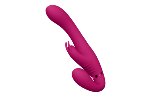 Suki – Vibrierender Strapless Strap-on Rabbit – Rosa
