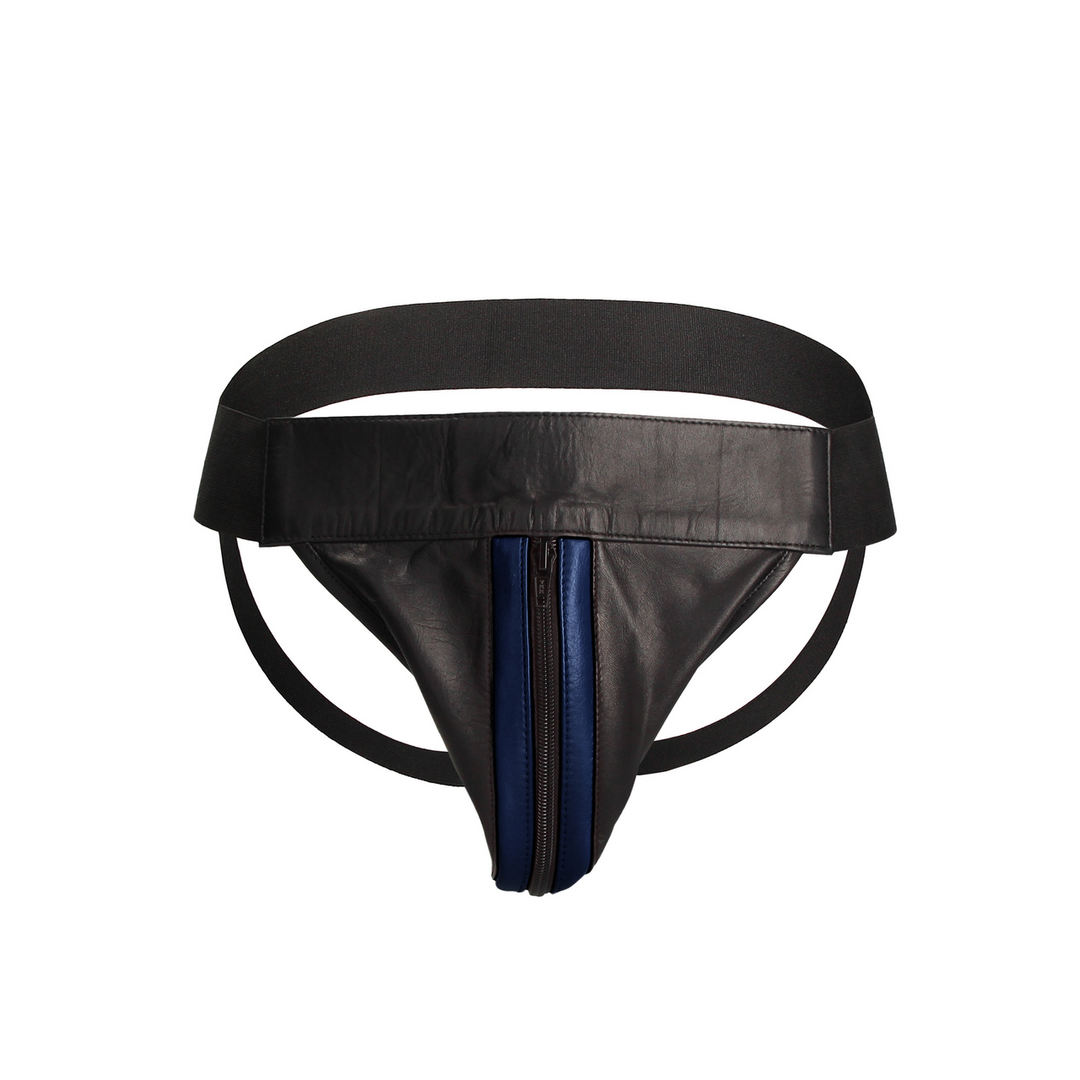 Luxury Leather Jockstrap With Zip Fastening Blue S/M - Ouch!
