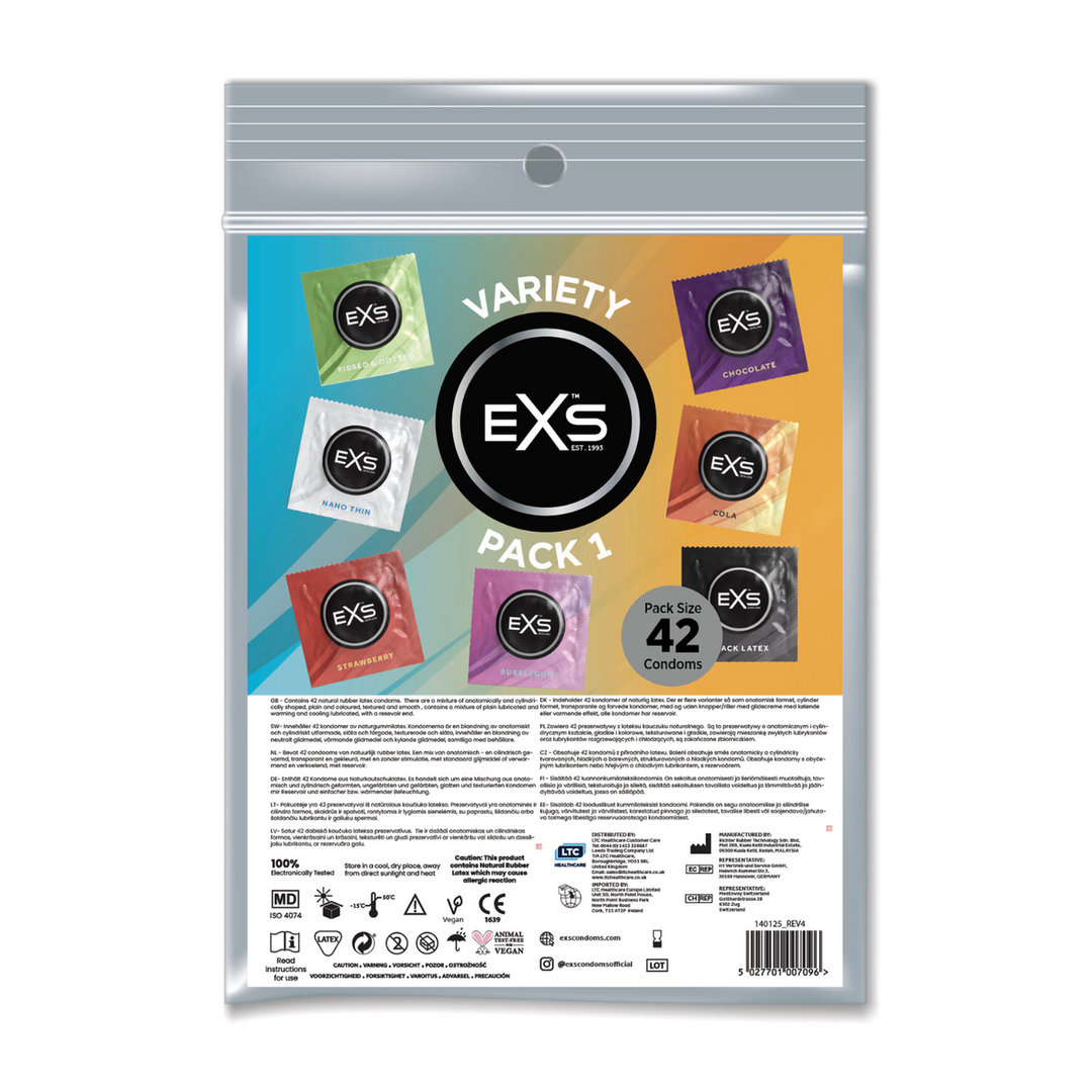 EXS Variety Pack 1 – 42 Smakelijke Condooms, Veilig & Leuk