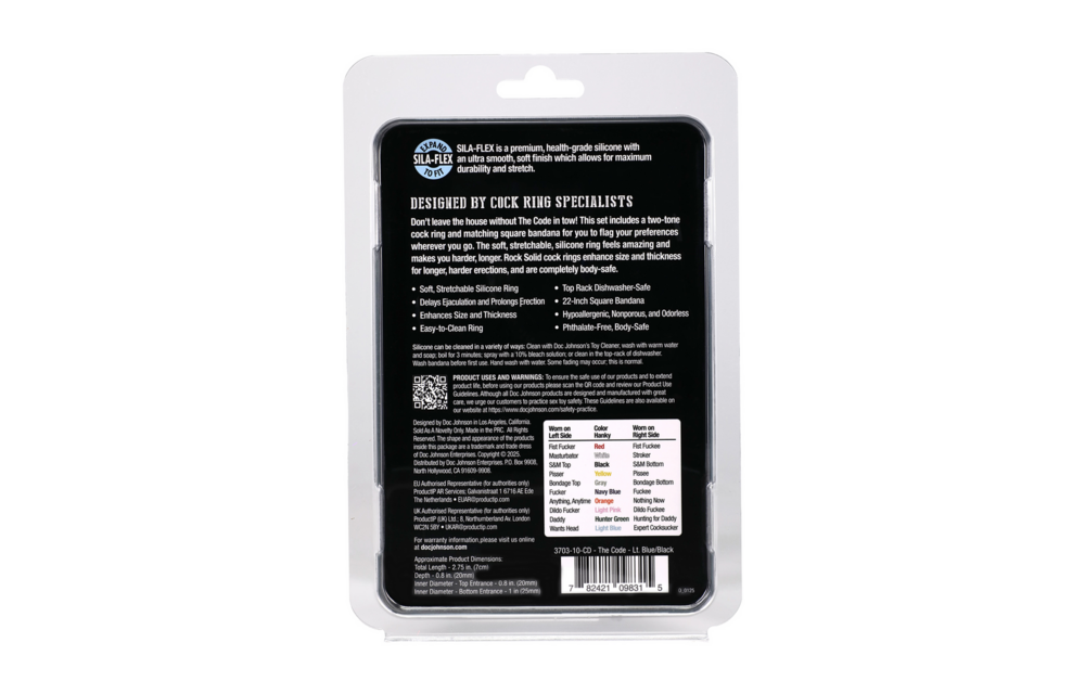 The Code – Silikon-Cockring & Bandana-Set Hellblau