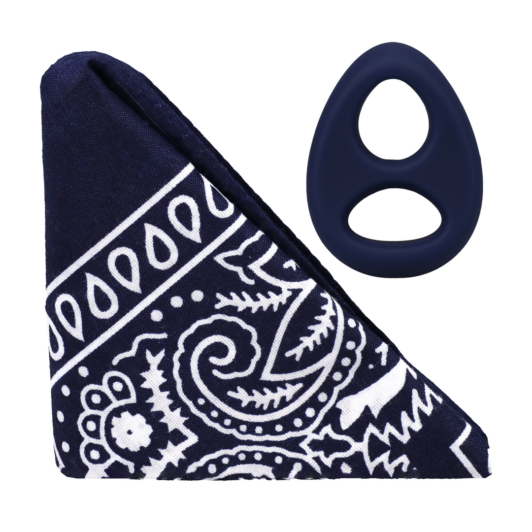 The Code: Silicone Cock Ring & Bandana Set - Navy Blue
