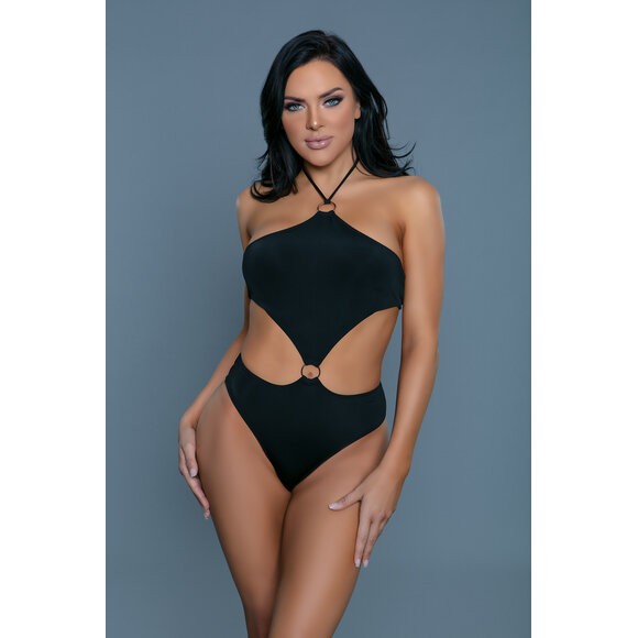 Yasmin Black Swimsuit M | Elegant Halterneck Monokini