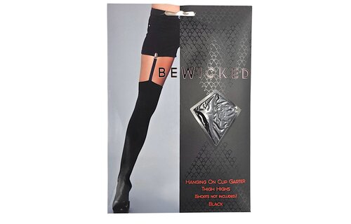 Opaque Black Thigh-High Stockings With Clip-On Suspender Belts