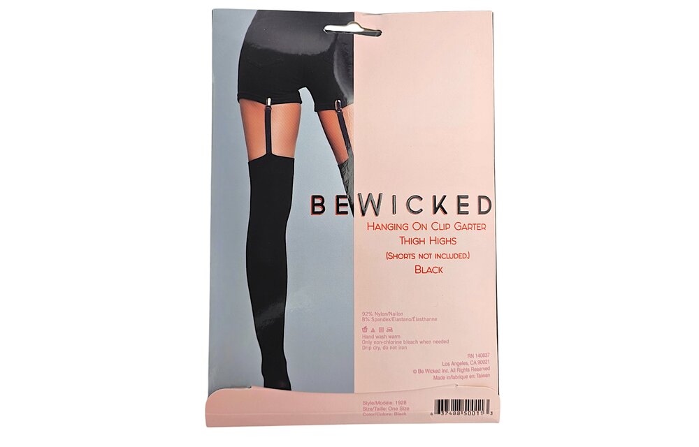 Opaque Black Thigh-High Stockings With Clip-On Suspender Belts