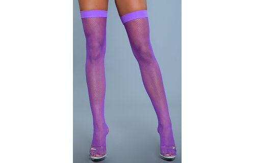 Nylon Fishnet Thigh High Stockings Purple – Sturdy Band & Style