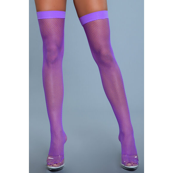 Nylon Fishnet Thigh High Stockings Purple – Sturdy Band & Style