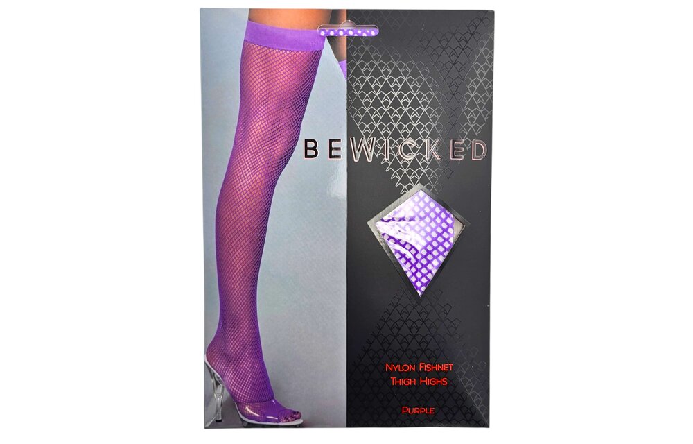 Nylon Fishnet Thigh High Stockings Purple – Sturdy Band & Style