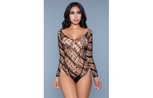 Web Of Love Bodysuit Schwarz | Schulterfrei & Lange Ärmel
