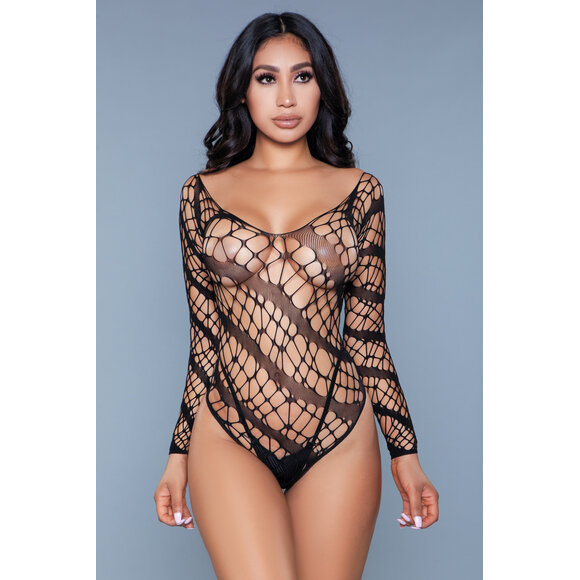 Web Of Love Bodysuit Zwart | Off-Shoulder & Lange Mouwen