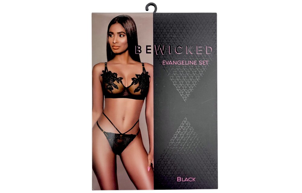 Evangeline Set Zwart S/M - Elegante Mesh Lingerie met Bloemen