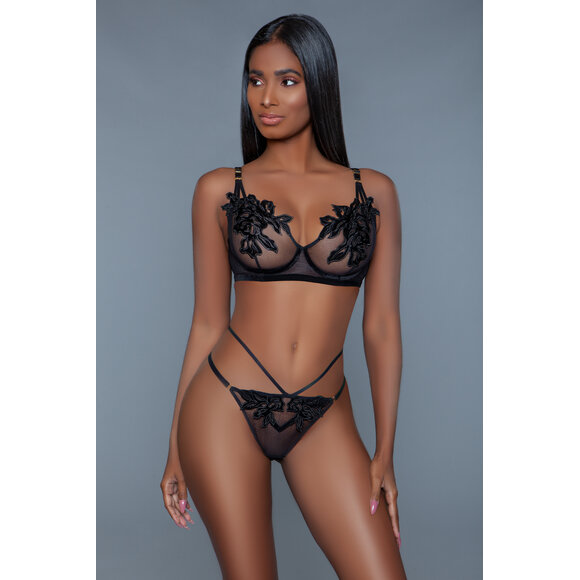 Evangeline Lingerie Set Black L/Xl | Elegant Mesh & Flowers