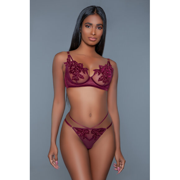 Evangeline Lingerie Set – Elegant Mesh & Flowers Burgundy