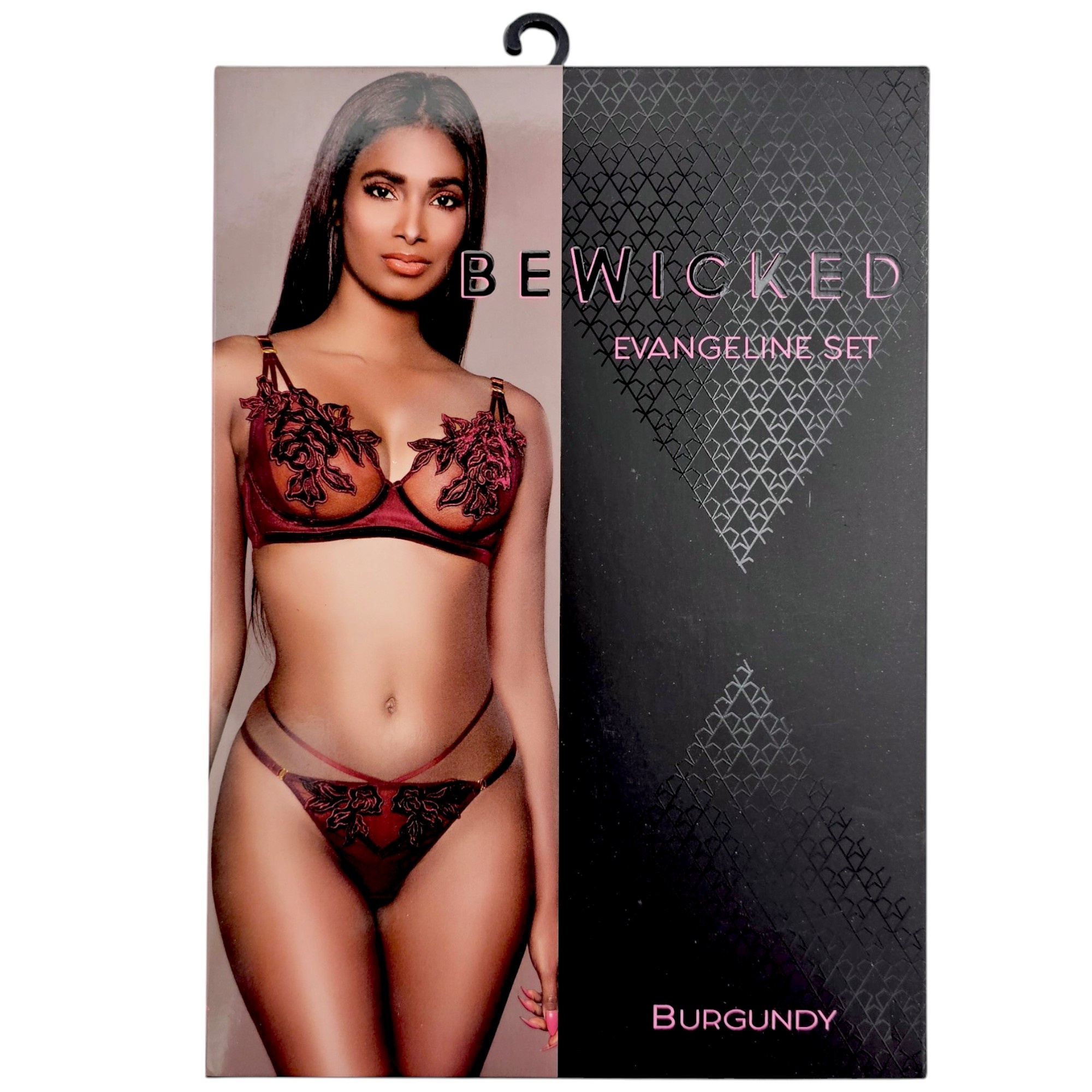 Evangeline Dessous-Set – Elegantes Netzgewebe & Blumen Burgunderrot