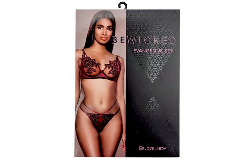 Evangeline Lingerie Set Burgundy | Elegant Mesh & Floral Appliqués