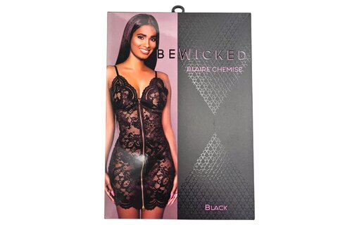 Blaire Chemise Black L - Elegant Lace & Gold Zipper