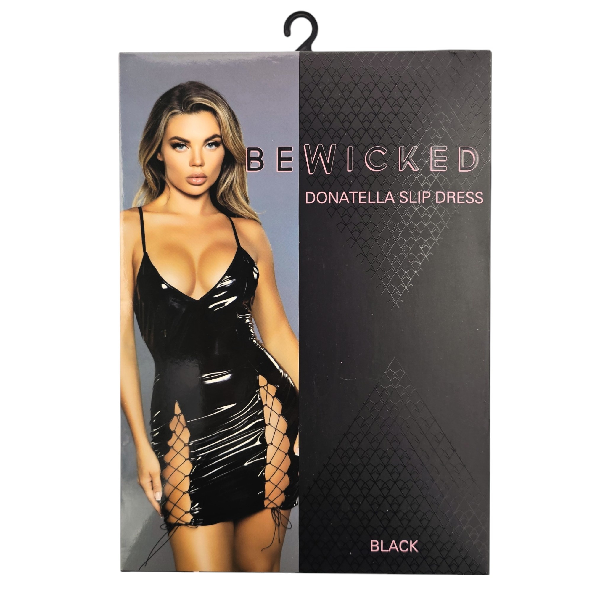Donatella Slip Dress Schwarz – Glänzendes Kleid aus Kunstleder