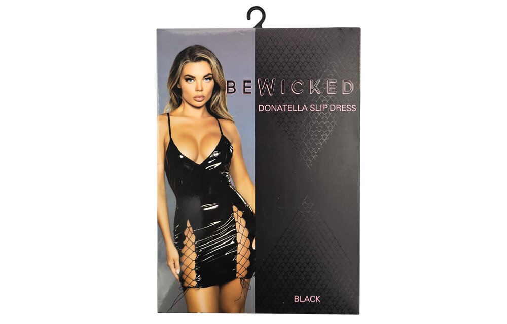 Donatella Slip Dress Zwart L | Glanzend Imitatieleer & Veters