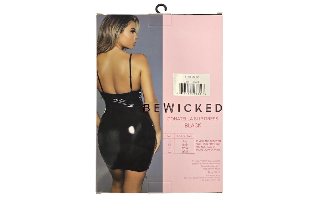 Donatella Slip Dress XL – Schwarzes Kleid aus Kunstleder mit Schnürung