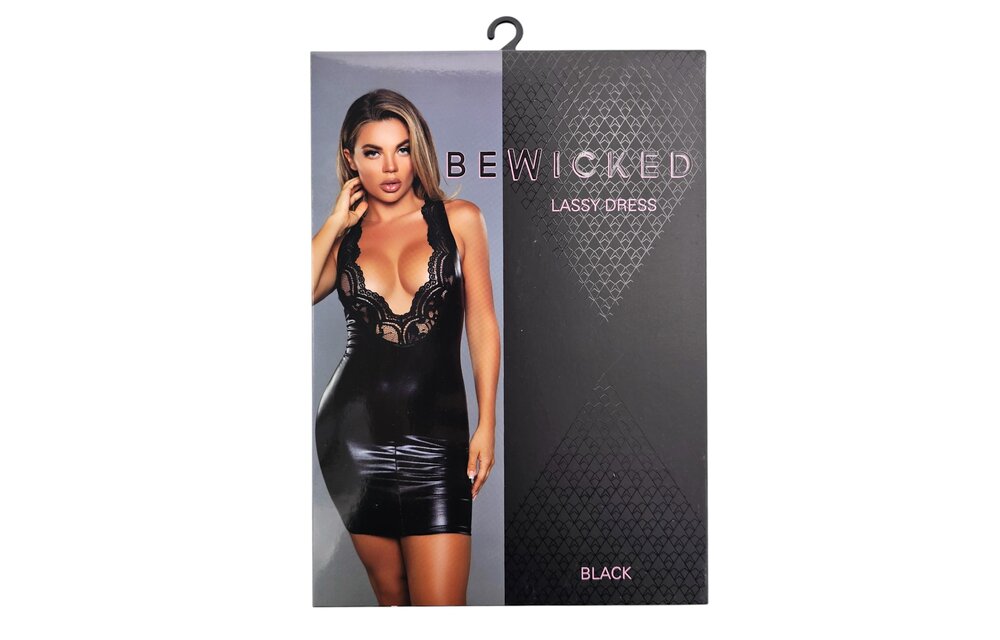 Lassy Dress Black M | Bodycon Faux Leather & Deep V-Neck