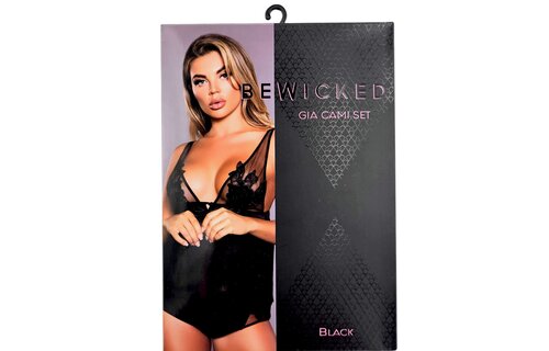 Gia Cami Set Black | Satin & Flower Appliqués Elegance