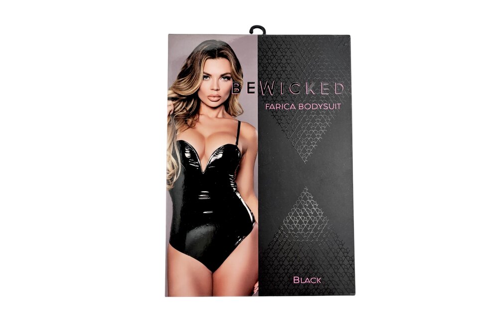 Farica Bodysuit BLK M | Sensual Leather Look & Mesh Design