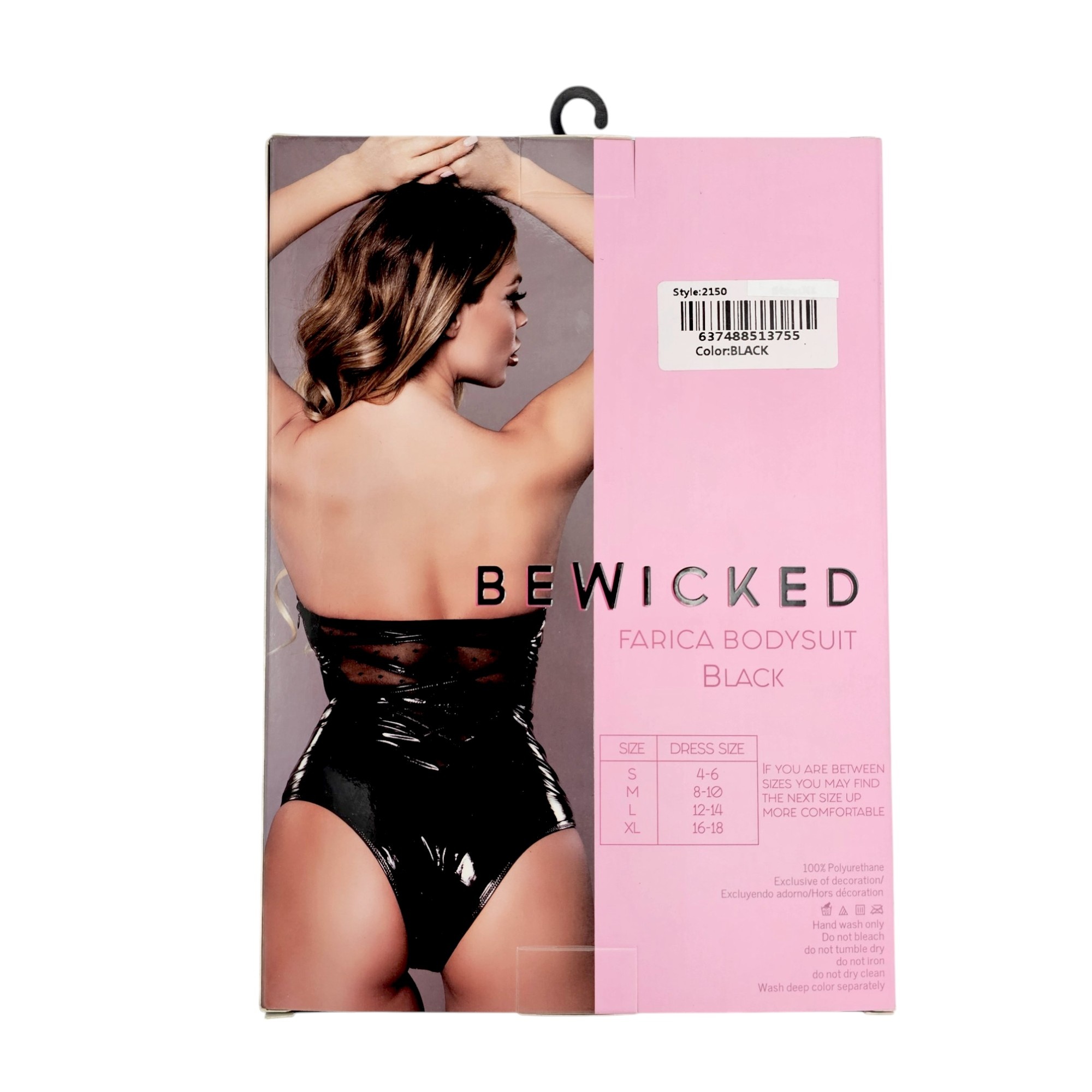 Farica Black Leather-look Bodysuit L - Sexy Mesh & Laces
