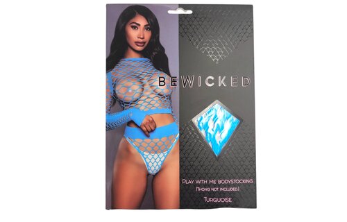 Play With Me Bodystocking Turquoise | Elegant & Playful Fishnet