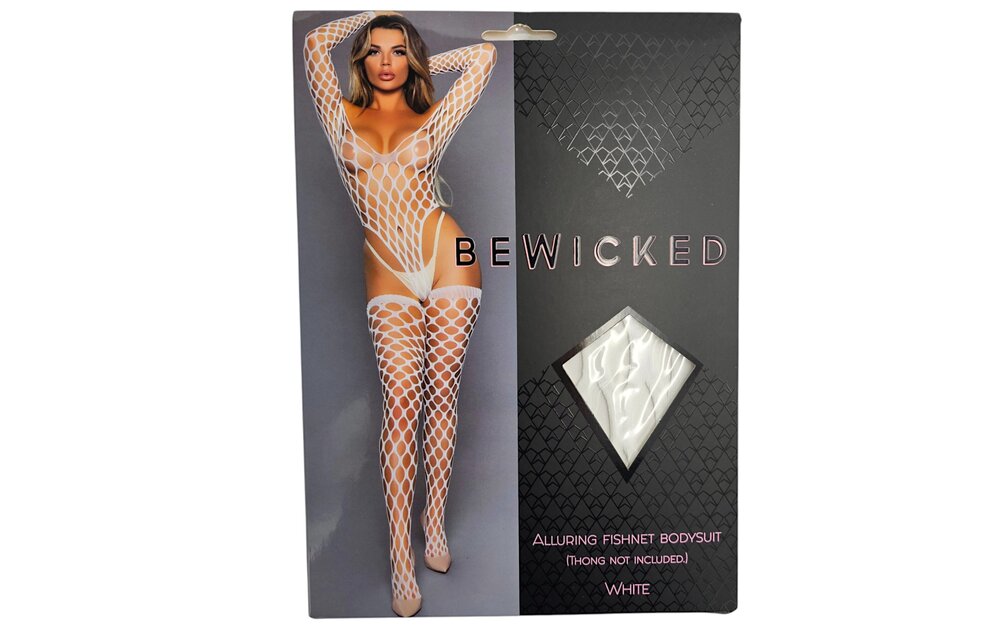 Verführerischer Off-Shoulder-Netzbodysuit mit Strümpfen Weiß