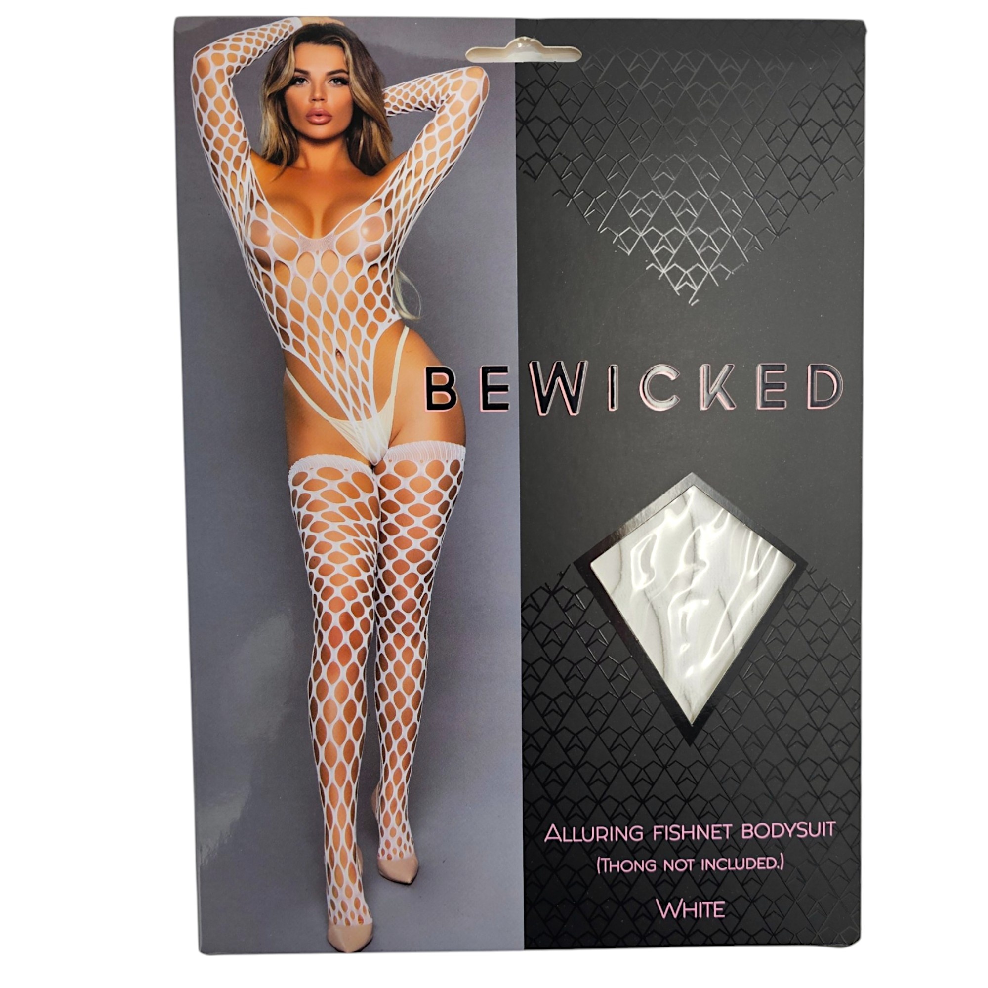 Verführerischer Off-Shoulder-Netzbodysuit mit Strümpfen Weiß