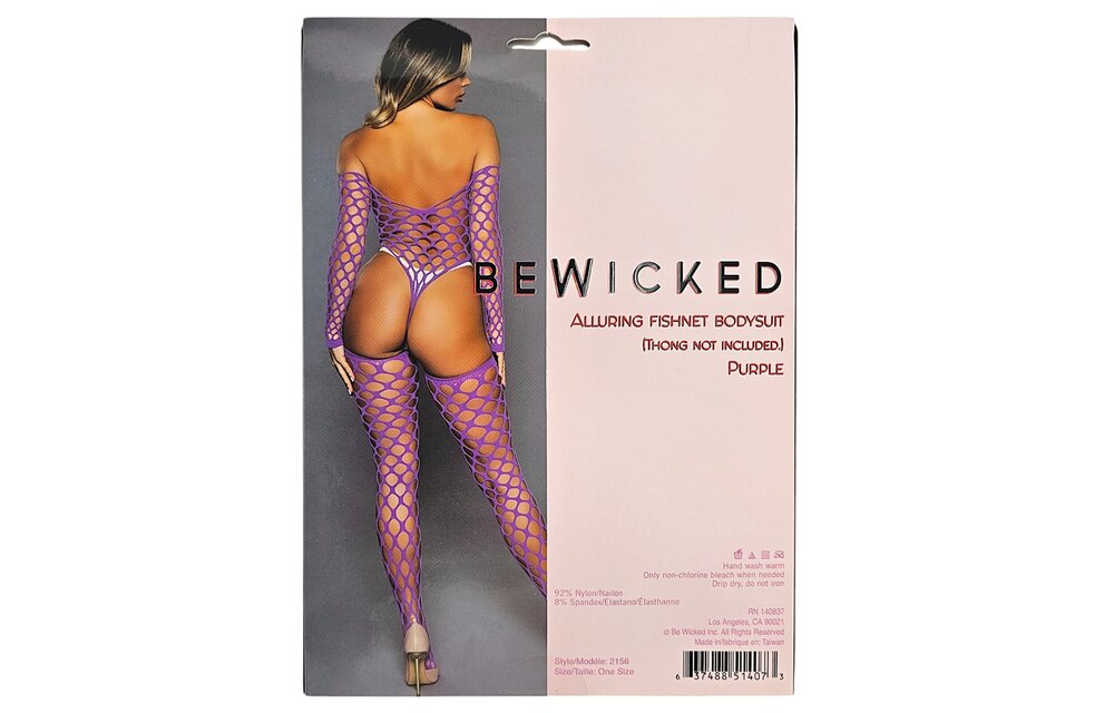 Fishnet Bodysuit & Stockings Set Purple - Seductive Style