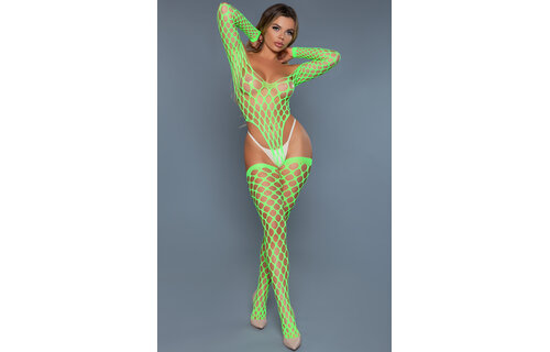 Visnet Bodysuit & Kousen Groen - Elegant & Verleidelijk