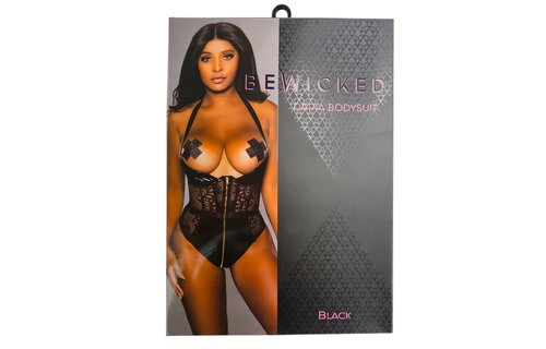 Zwarte Kanten Wetlook Bodysuit L – Elegant & Gedurfd Design