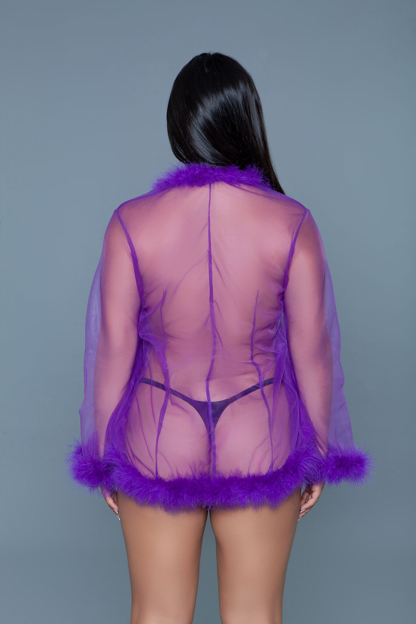 Chic Short Chiffon Kimono Purple With Faux Fur | Bewicked