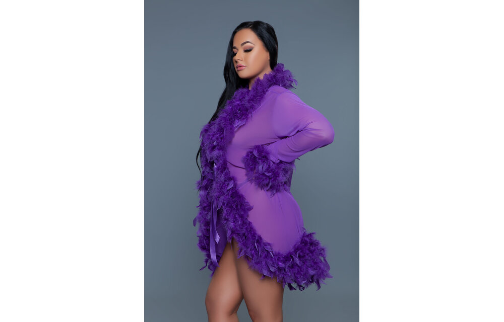 Lux Robe Vi / Os – Elegante Paarse Chiffon Kimono Met Verenboa