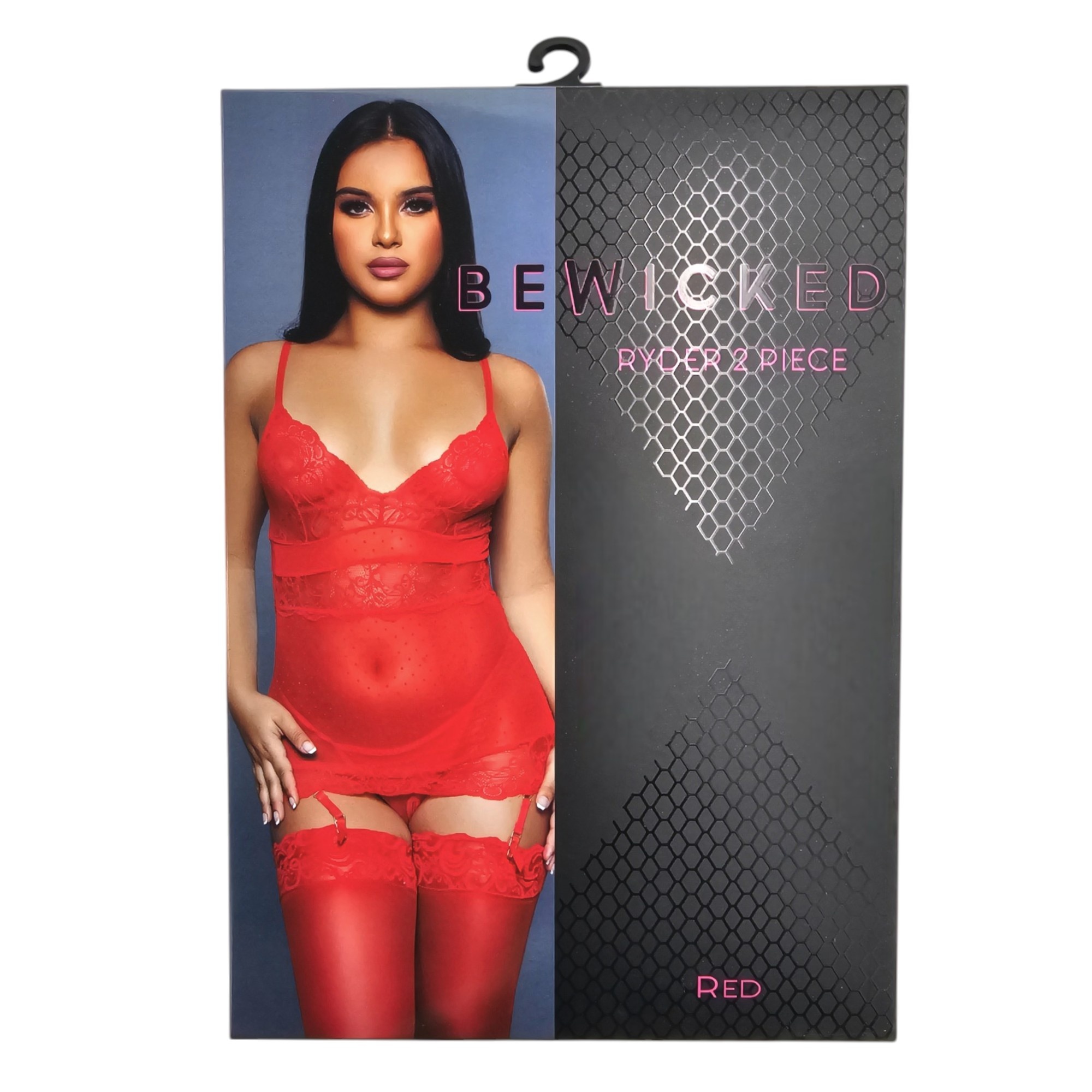 Ryder rotes 2-teiliges Spitzen-Chemise-Set mit Polka-Dots und Blumen
