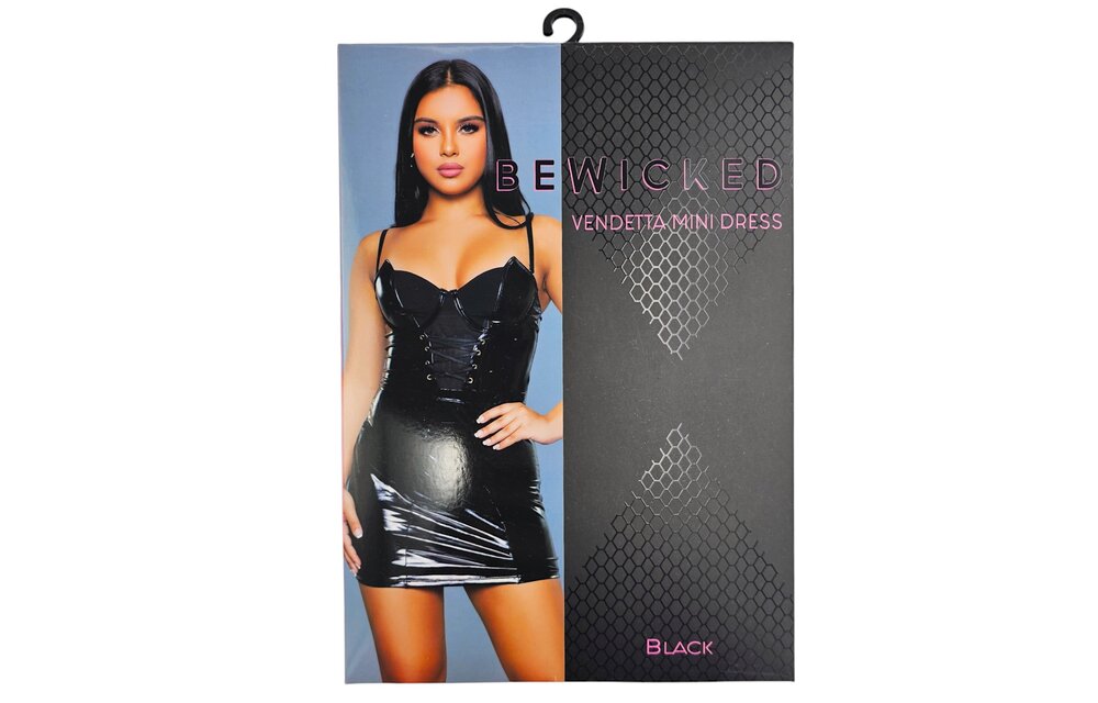 Kunstleder Vendetta Minikleid Schwarz | Ausgefallenes Mesh & Schnürdetail