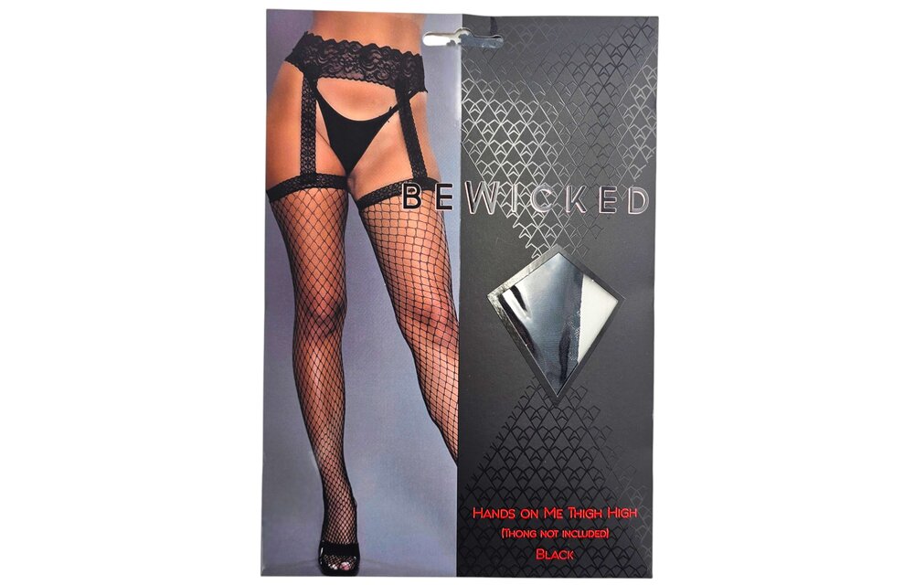 Hands On Me Schwarze Spitzen-Overknee-Strümpfe mit Strumpfhaltern