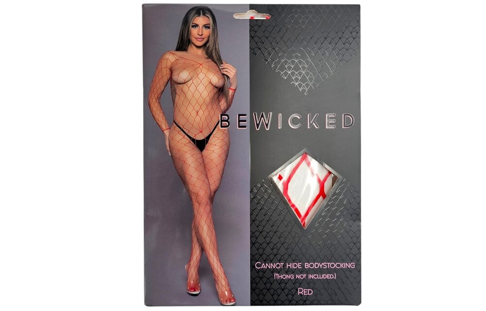 Cannot Hide Bodystocking Rood | Brede Visnet, V-Hals & Mouwen