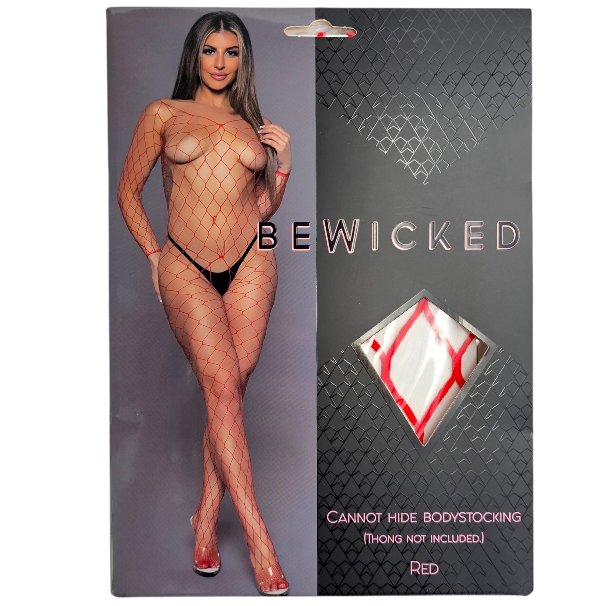 Cannot Hide Bodystocking Rot | Breites Fischnetz, V-Ausschnitt & Ärmel